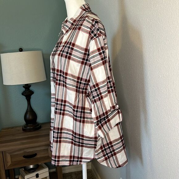 Barbour Bethwin Button Down Top Cloud Check Size 8 NWT - Picture 4 of 8